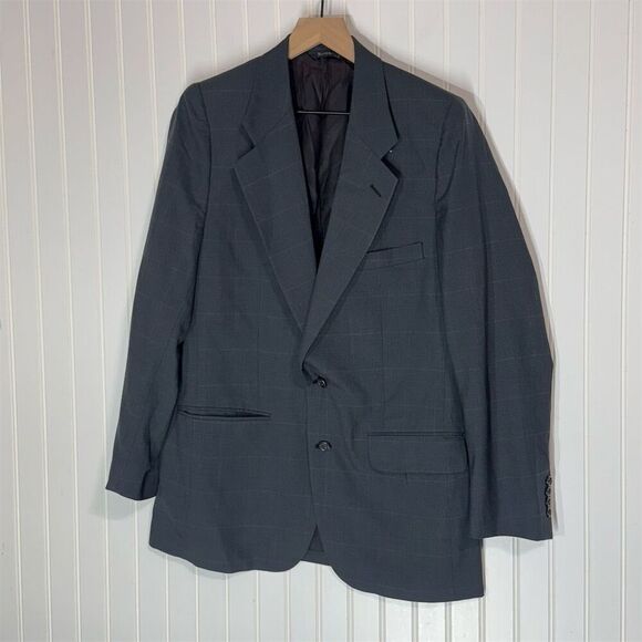 Burberrys Blazer 100% Wool Gray Plaid Windowpane USA Union Made 40R Vintage - Picture 1 of 11